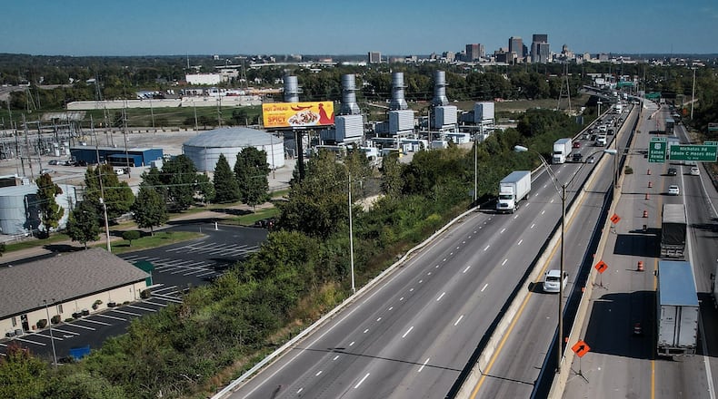 Skid marks on Interstate 75 shows where a Montgomery County Sheriff's vehicle was involved in a multiple-vehicle crash Monday morning, Oct. 3, 2022, on Interstate 75 South that killed a jail inmate and injured a deputy and three other inmates picking up litter along the highway. JIM NOELKER/STAFF