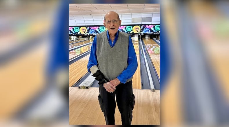 Just days away from his 99th birthday, Washington Twp. bowler Charlie Jacobs shows no signs of slowing down. Debbie Jiniewicz/CONTRIBUTED PHOTO