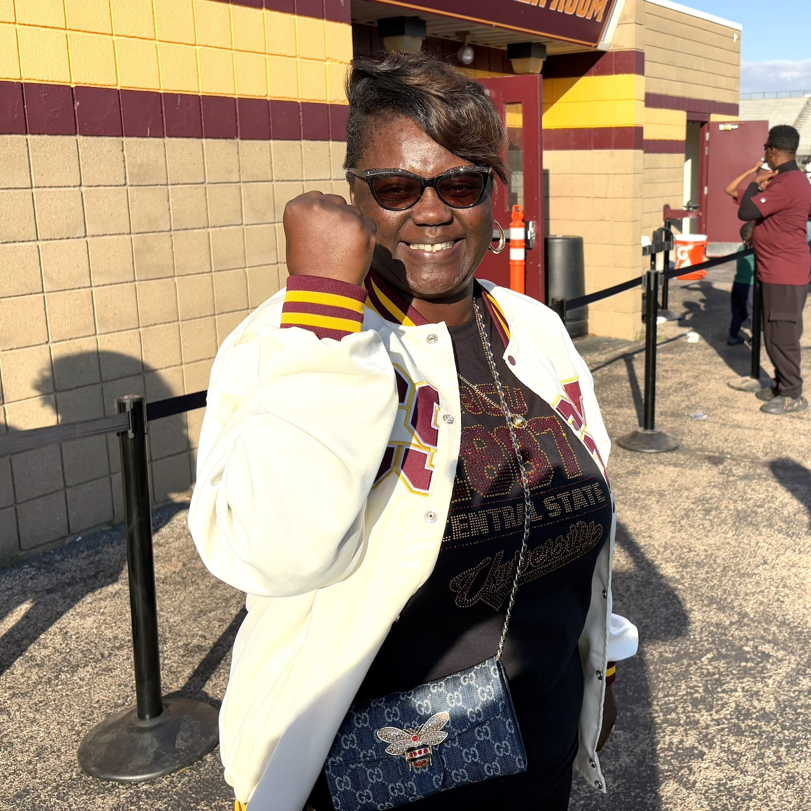 Rochele Burnette – a mental health consultant who speaks nationally on the subject – playfully recreates the fist that followed a flirt and ended up producing  a 33-year relationship, a 26-year marriage and two accomplished children, Breanna and Corey Jr. who is a receiver on the current Marauders team and caught an 11-yard touchdown pass Saturday. His dad, Corey Sr., was a receiver on the Marauders’ 1992 NAIA national championship team. TOM ARCHDEACON / CONTRIBUTED PHOTO