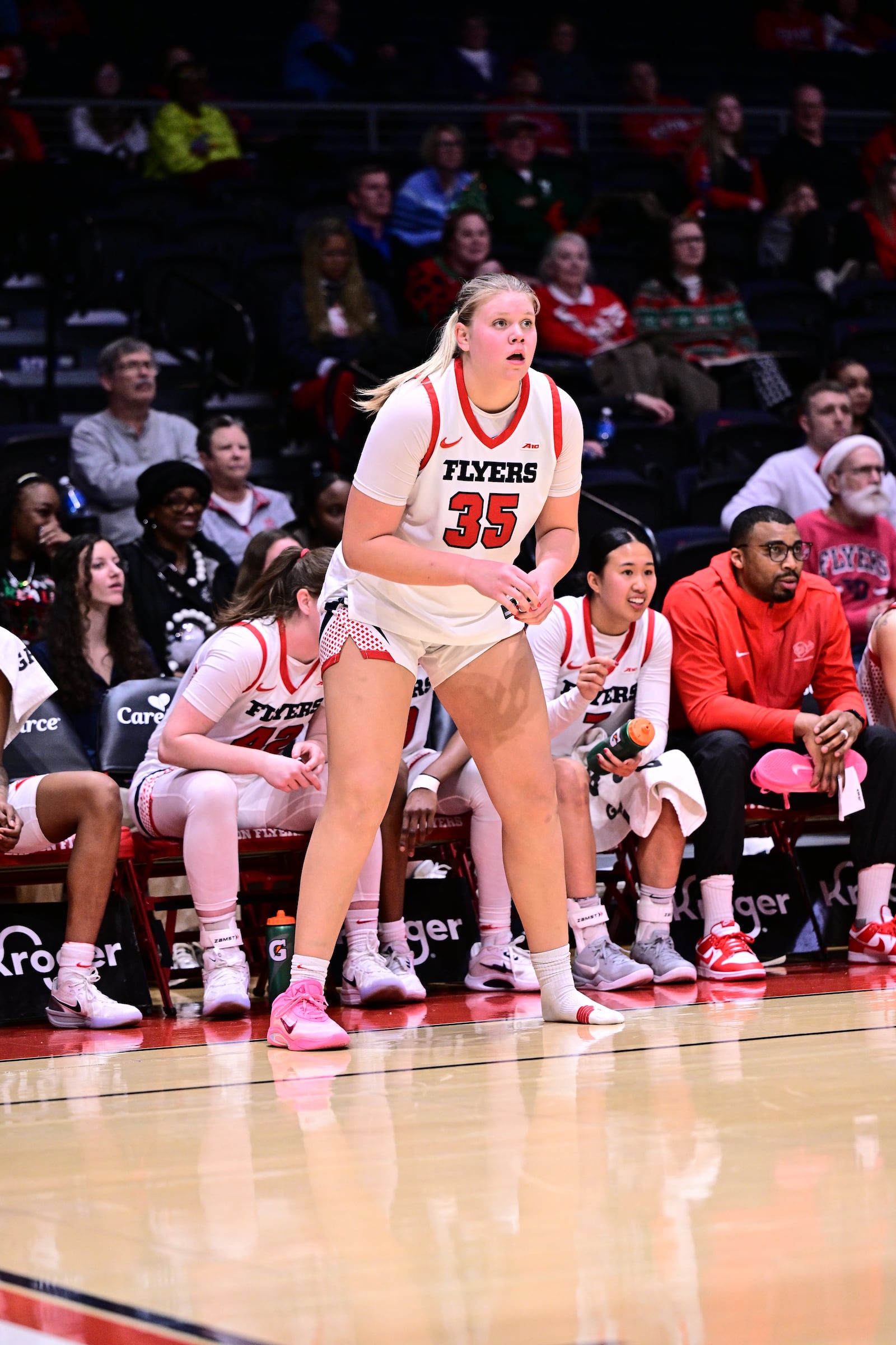 University of Dayton sophomore Molly O'Riordan had nine points, nine rebounds, two blocked shots two steals and an assist in the Flyers 75-66 victory over Evansville on Sunday, Dec. 21 at UD Arena. ERIK SCHELKUN / UNIVERSITY OF DAYTON ATHLETICS