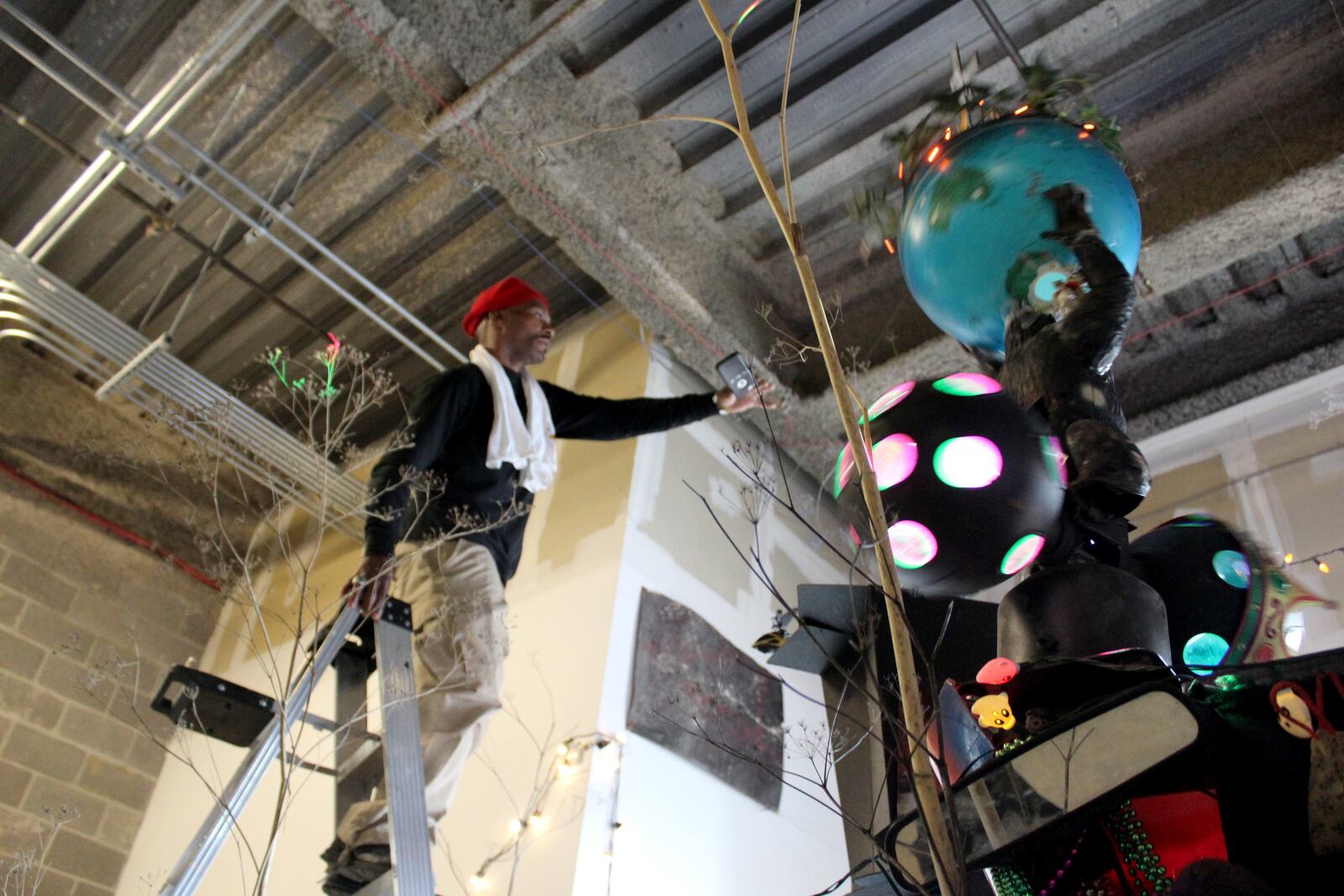 Dayton artist Robert Blackstone has been working on Crystal City,  his mixed-media project, for more than 26 years.  The project, a work in progress, is currently assembled in an empty space next door to the The Collaboratory in downtown Dayton.  Photo: Amelia Robinson