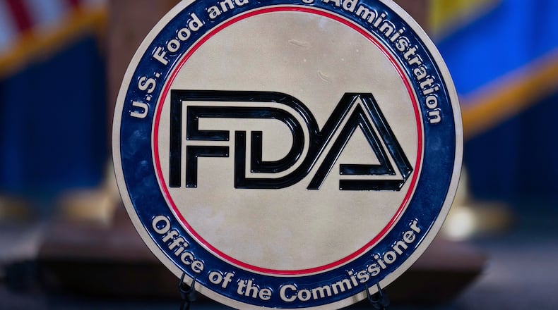FILE - The Food and Drug Administration seal is seen at the Hubert Humphrey Building Auditorium in Washington, April 22, 2025. (AP Photo/Jose Luis Magana, File)