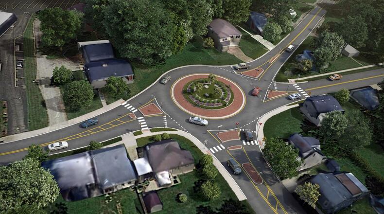 Rendering of proposed roundabout to be installed at North Columbus and East Church streets in Xenia.