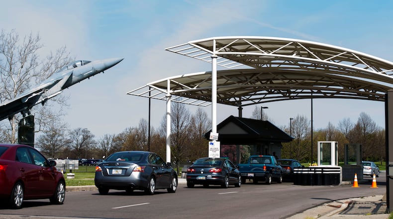 Traffic flows through Gate 12A onto Wright-Patterson Air Force Base in tis 2019 photo. (U.S. Air Force photo/Michelle Gigante)