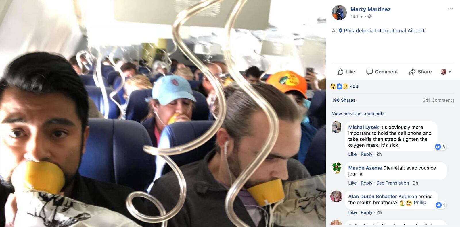 Marty Martinez captured photos and video during Southwest Airlines Flight 1380's crash landing Tuesday.