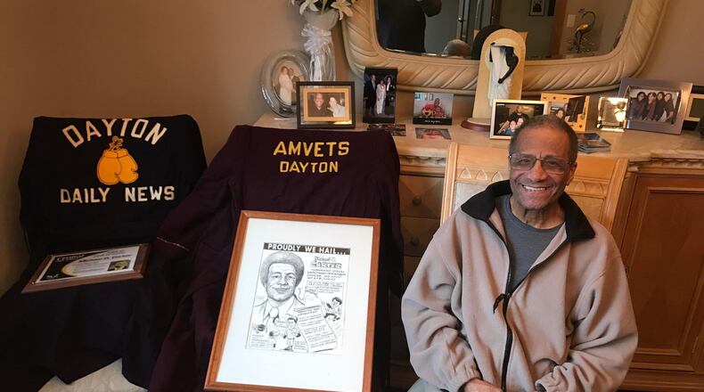 Mickey Carter, 91, with some of his memorabila. Tom Archdeacon/STAFF