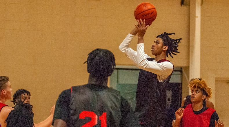 Wayne sophomore guard Lawrent Rice shoots a jumper during Wednesday, night's Dayton Elite Open Gym at the Dayton Sports Complex.  Jeff Gilbert/CONTRIBUTED