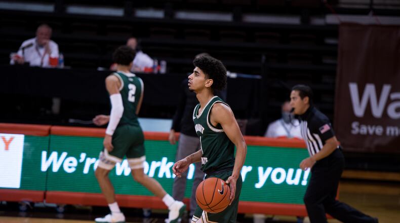 Wright State's Trey Calvin, shown here last week vs. Bowling Green, scored a career-high 19 points Saturday in the Raiders win at Detroit to open Horizon League play. Joseph Craven/Wright State Athletics