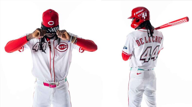 ATLANTA, GA - MAY 06: Elly De La Cruz #44 of the Cincinnati Reds during the MLB Speedway Classic uniform shoot at Truist Park on Tuesday, May 6, 2025 in Atlanta, Georgia. (Photo by Daniel Shirey/MLB Photos via Getty Images)
