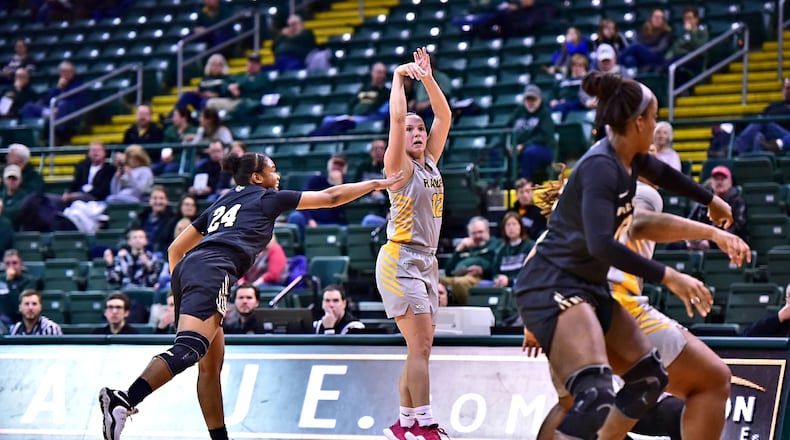 Wright State’s Mackenzie Taylor puts up a shot against Oakland on Tuesday night at the Nutter Center. Joseph Craven/CONTRIBUTED