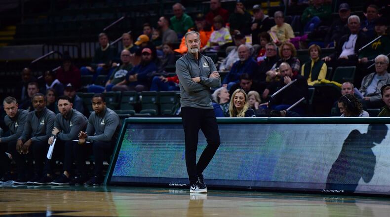 Wright State coach Scott Nagy watches during the Raiders' game vs. Miami at the Nutter Cente ron Dec. 19, 2023. Joe Craven/Wright State Athletics