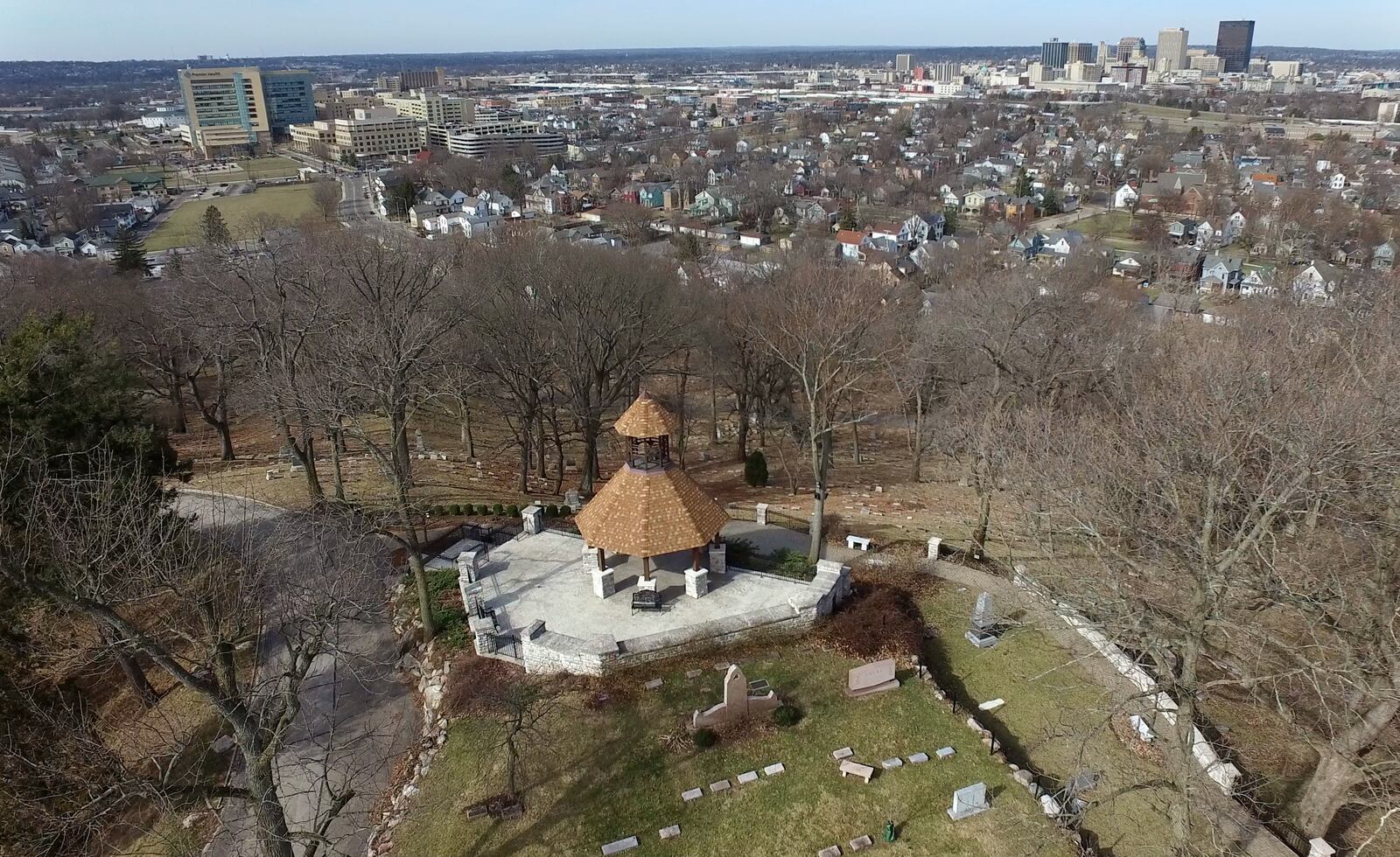 The Lookout Columbarium and Plaza at Woodland Cemetery, which overlooks the city of Dayton and the Miami Valley, was dedicated in July, 2010. The nearly 200 acre cemetery was founded in 1841 and is the final resting place for more than 108,000 people. TY GREENLEES / STAFF