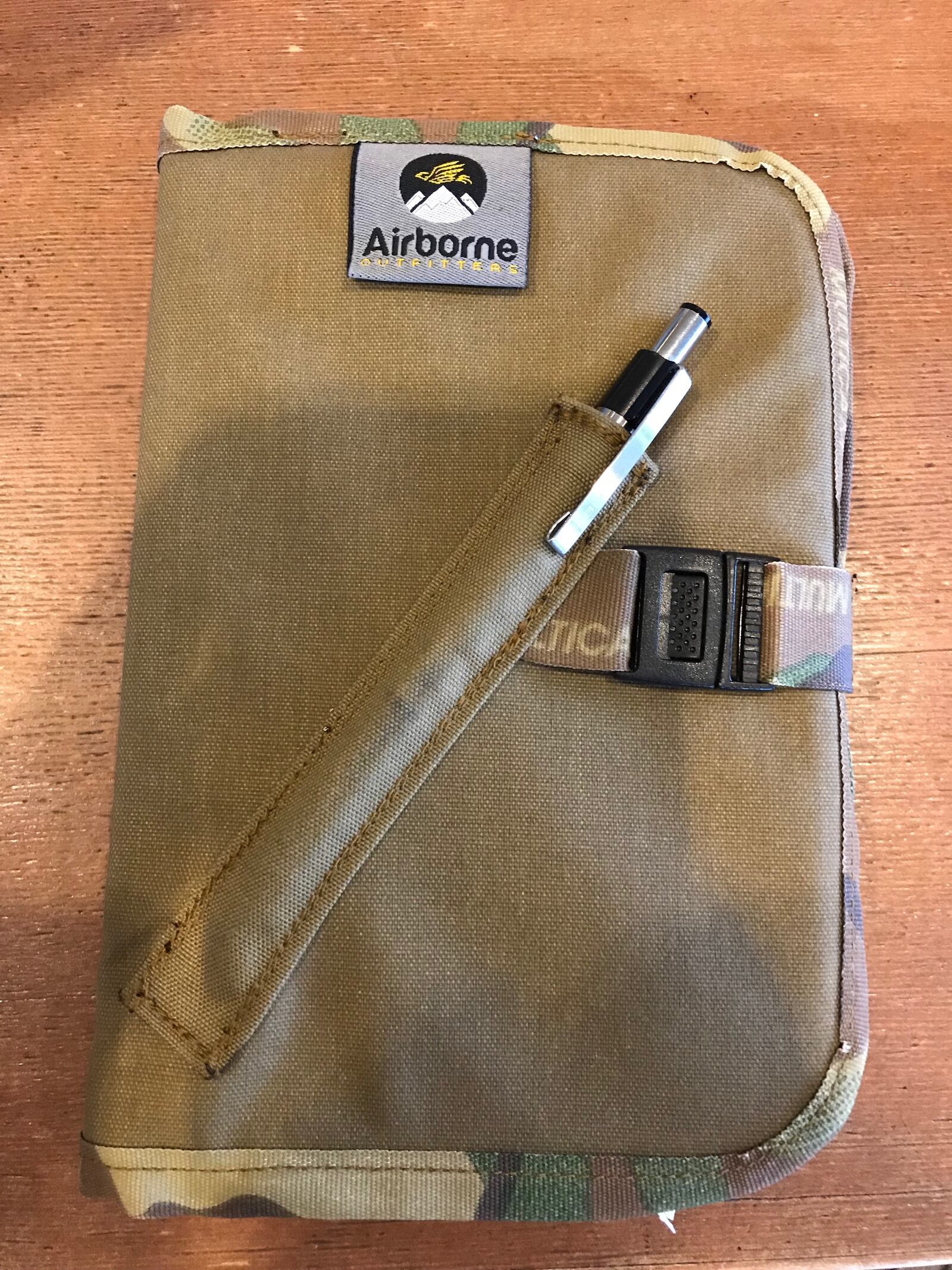 This Airborne Outfitters journal sleeve was one of Evatt's first completed sewing projects .