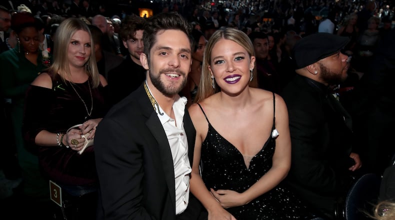 NEW YORK, NY - JANUARY 28:  Recording artist Thomas Rhett and Lauren Akins attend the 60th Annual GRAMMY Awards at Madison Square Garden on January 28, 2018 in New York City.  (Photo by Christopher Polk/Getty Images for NARAS)