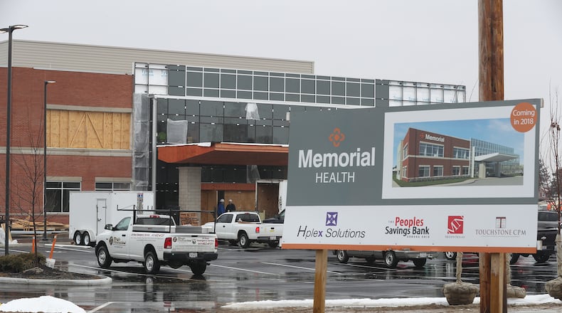 Memorial Health, based in Marysville, is building a $9 million outpatient facility in Urbana, and a grand opening is tentatively scheduled for late April. Bill Lackey/Staff