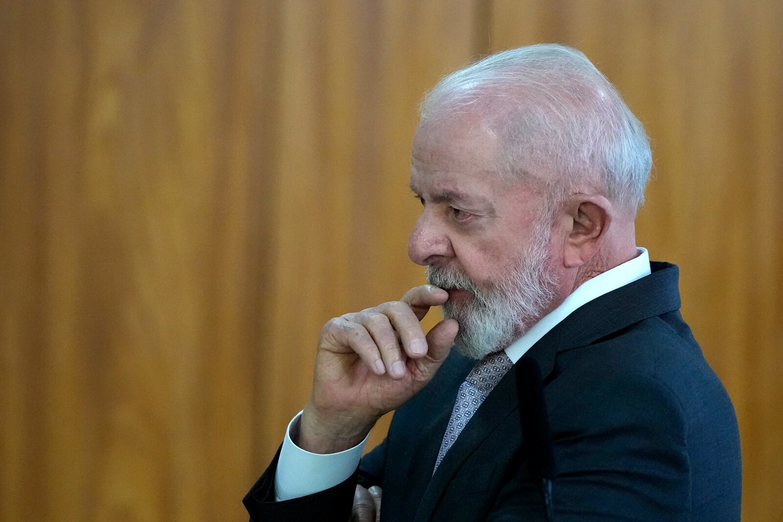 FILE - Brazilian President Luiz Inácio Lula da Silva attends a summit at the Planalto presidential palace in Brasilia, Brazil, Feb. 19, 2025. (AP Photo/Eraldo Peres, File)