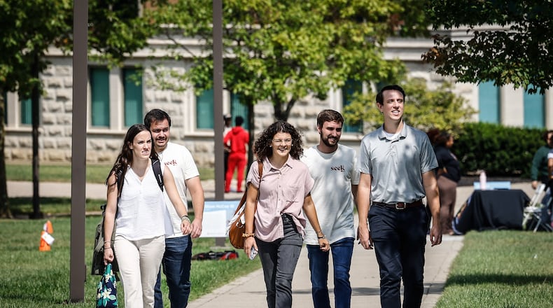 Wright State University students walk to class Wednesday, September 14, 2022. JIM NOELKER/STAFF