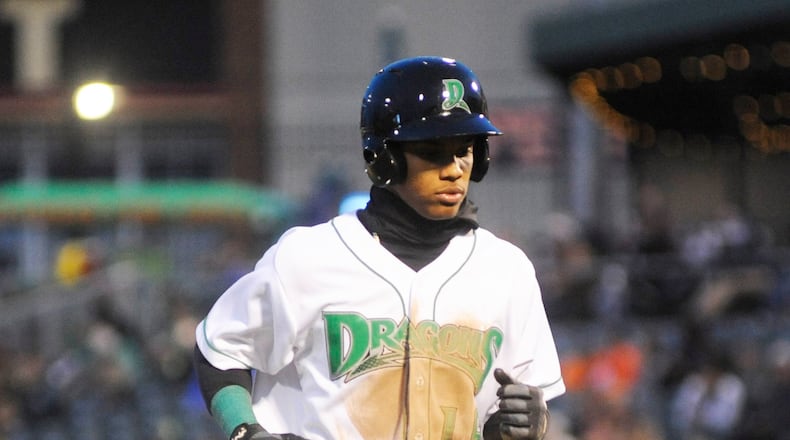 Dragons shortstop Jose Garcia. The Dragons defeated the visiting Lake County Captains 9-3 at Fifth Third Field in Dayton on Wed., April 11, 2018. MARC PENDLETON / STAFF