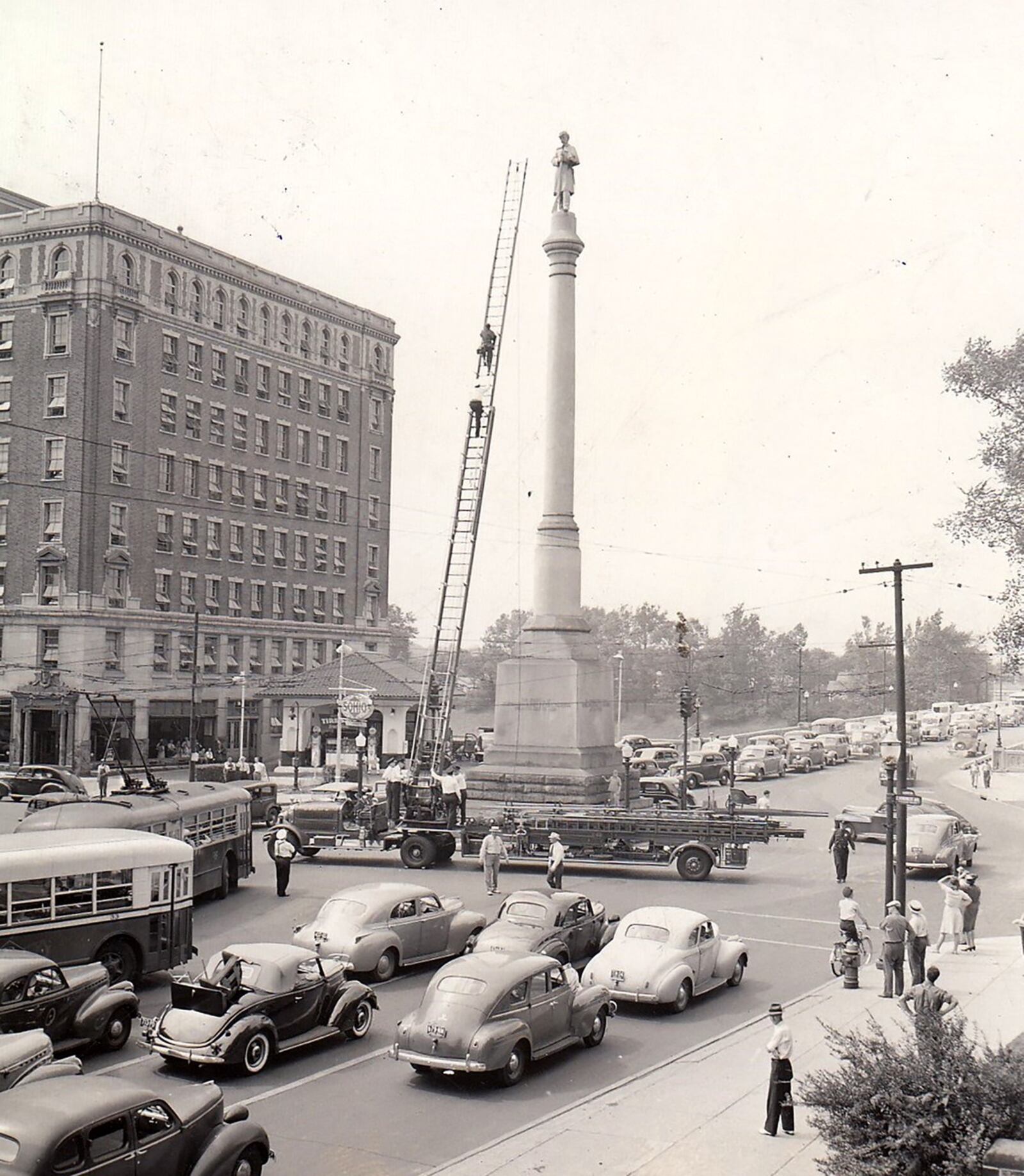 The symbol to the Civil War stood at the intersection of Main and Water Streets until 1948 when it was relocated to alleviate traffic congestion. DAYTON DAILY NEWS ARCHIVE