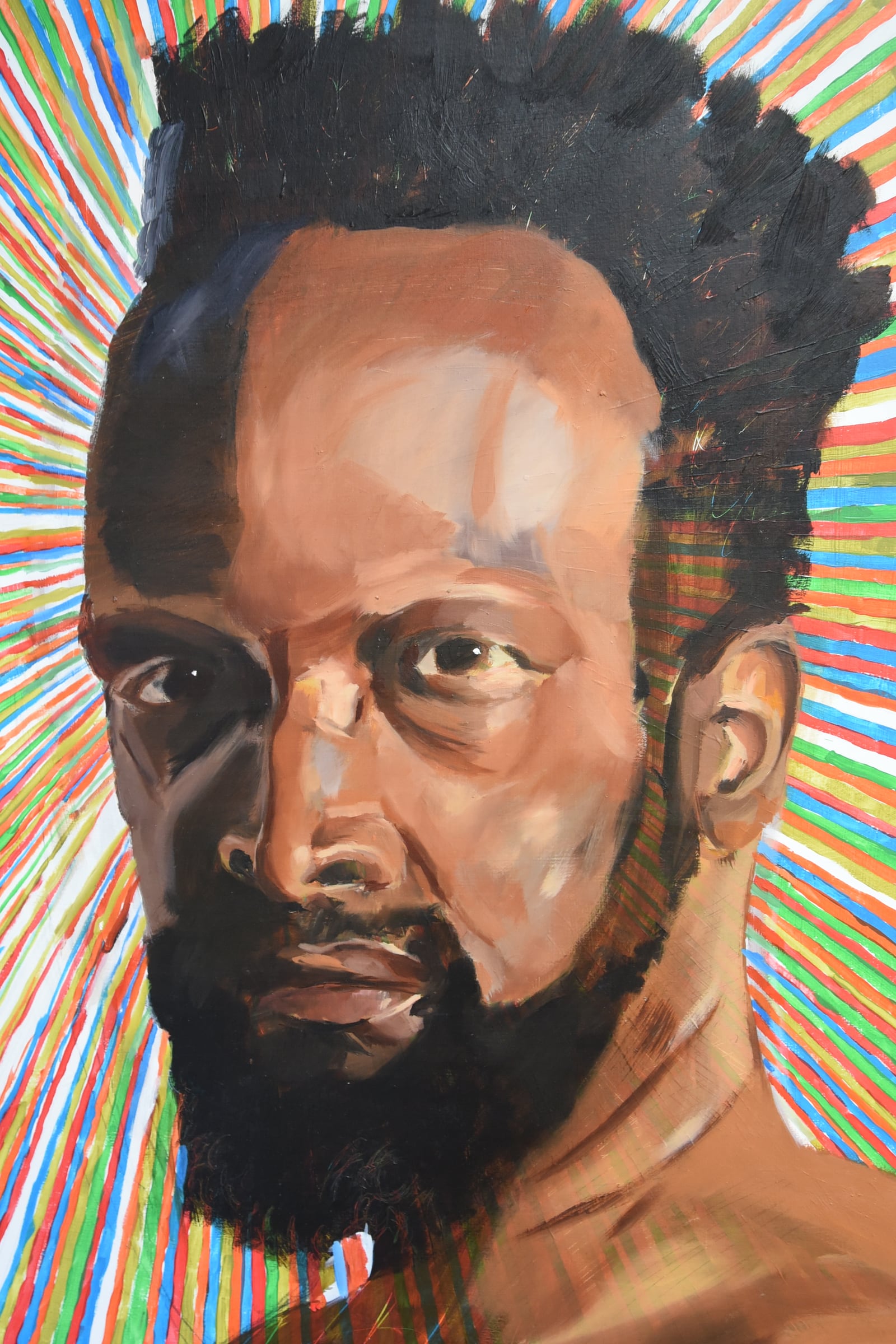 This Brian Mathus painting, titled "Vote for Me", is a self-portrait that features the artist's signature lines. CONTRIBUTED