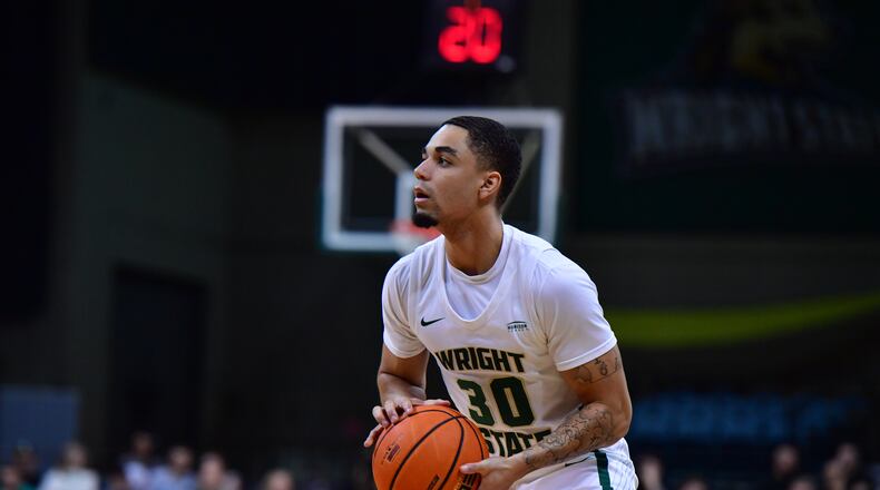 Wright State's Kaden Brown eyes a shot during a game vs. Cleveland State at the Nutter Center on Jan. 4, 2024. Joe Craven/Wright State Athletics
