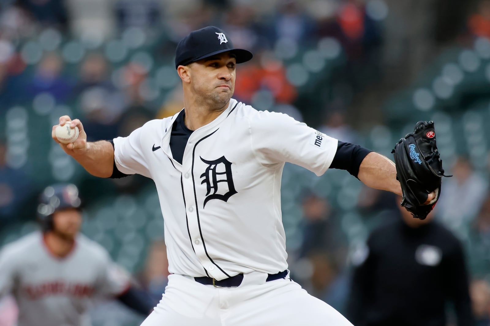 Detroit Tigers' Jack Flaherty pitches against the Cleveland Guardians during the second inning of a baseball game Thursday, May 22, 2025, in Detroit. (AP Photo/Duane Burleson)