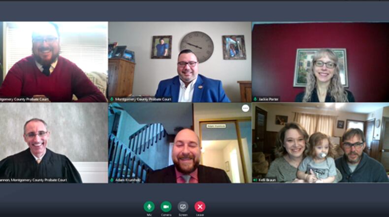 A screen shot of Colbi Braun, her parents and all Montgomery County Probate Court parties after Braun's adoption is finalized. Contributed