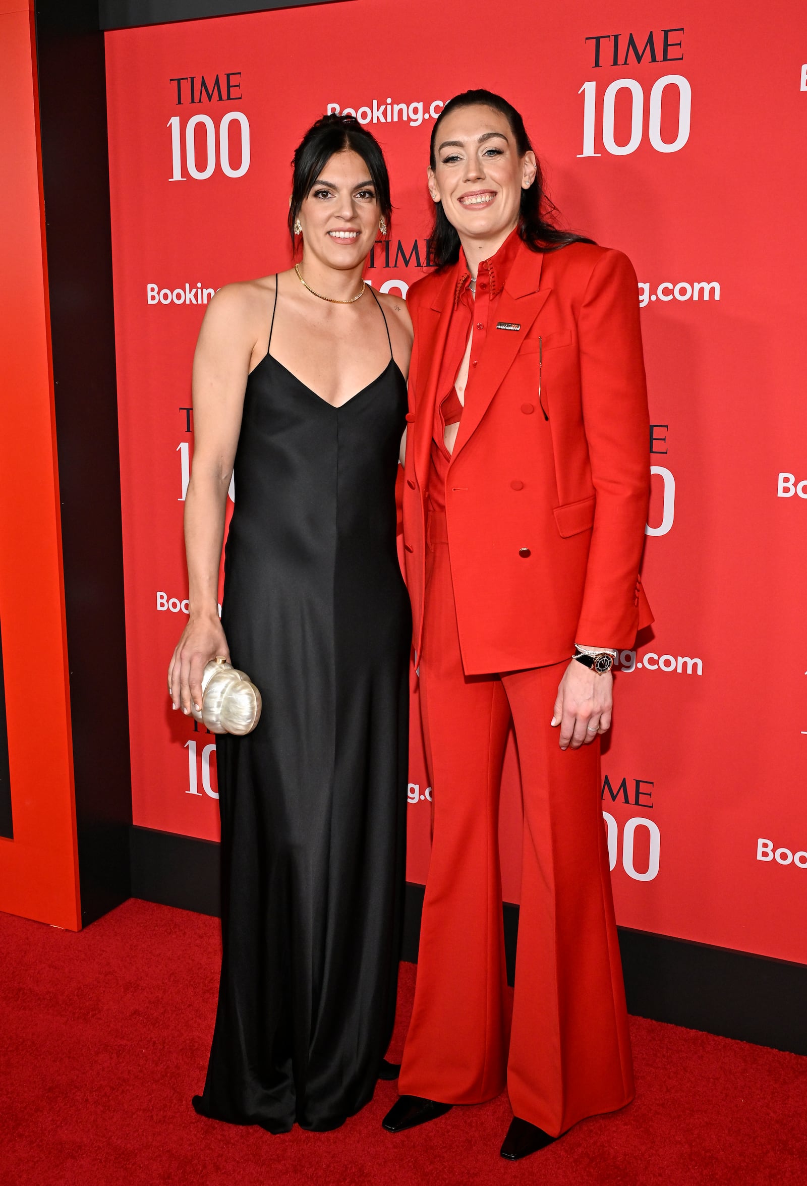 FILE - Honoree Breanna Stewart, right, and wife Marta Xargay attend the Time100 Gala, celebrating the 100 most influential people in the world, at Frederick P. Rose Hall, Jazz at Lincoln Center on Thursday, April 24, 2025, in New York. (Photo by Evan Agostini/Invision/AP, File)