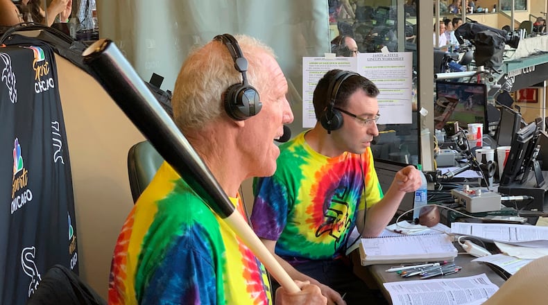 FILE -Bill Walton does commentary on NBC Sports Chicago for the Chicago White Sox's baseball game against the Los Angeles Angels on Aug. 16, 2019, in Anaheim, Calif. (AP Photo/Joe Reedy, File)