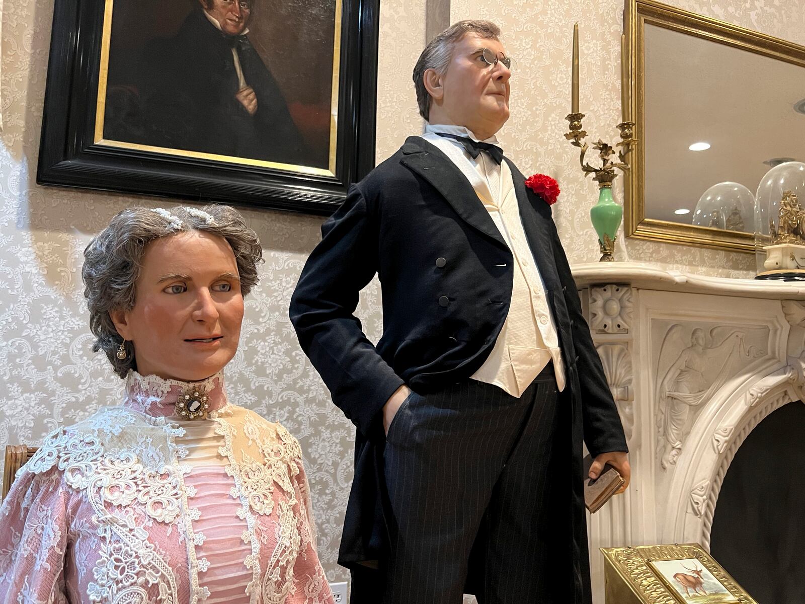 Animatronics of former President William McKinley and former First Lady Ida McKinley inside the William McKinley Presidential Library and Museum on Wednesday, March 26, 2025, in Canton, Ohio. (AP Photo/Patrick Aftoora-Orsagos)