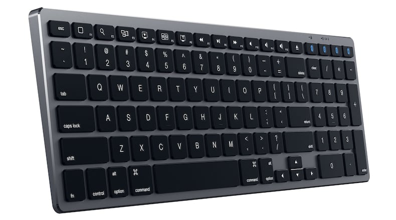 Satechi’s aluminum Bluetooth slim wireless keyboard works interchangeably between smartphones, tablets, desktop computers and laptops. (Handout/TNS)