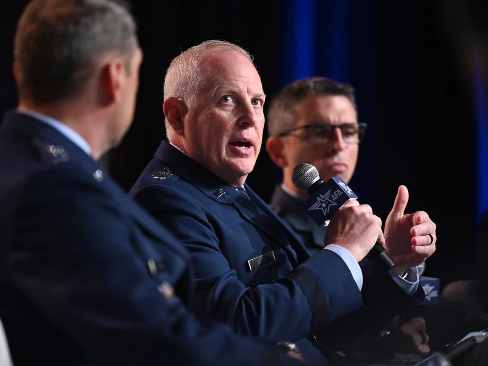 Air Force Lt. Gen. Dale White at a panel discussion at the Air and Space Forces Association’s Air, Space & Cyber Conference, National Harbor, Md., Sept 17, 2024. . Air Force photo by Andy Morataya
