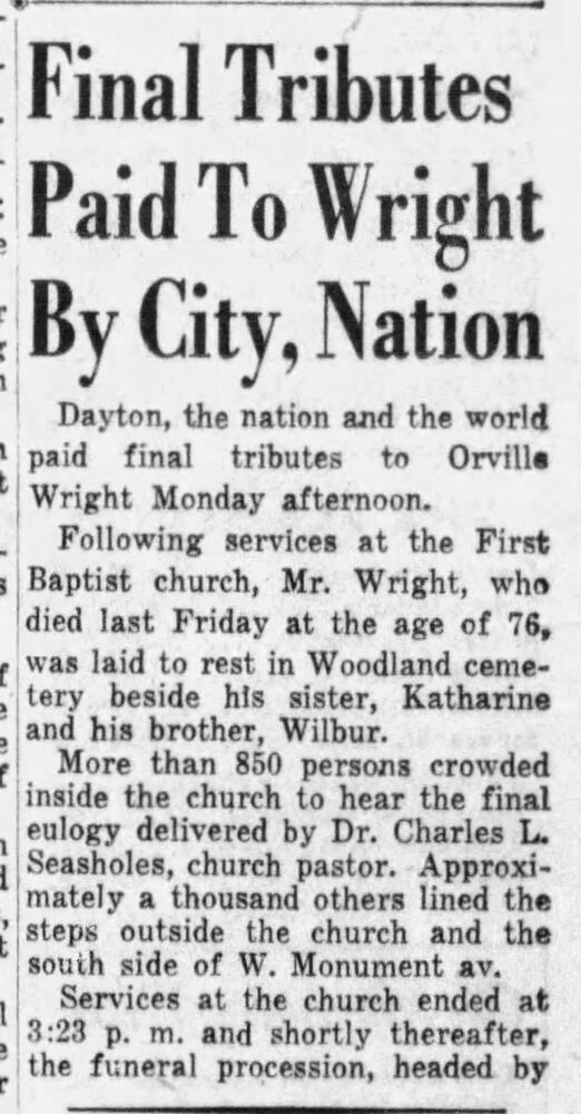 Orville Wright funeral