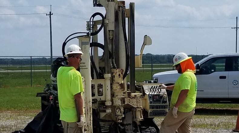 A direct-push technology drill rig collects subsurface soil-sample cores July 28 at the Fire Training Area on Wright-Patterson Air Force Base. CONTRIBUTED PHOTO