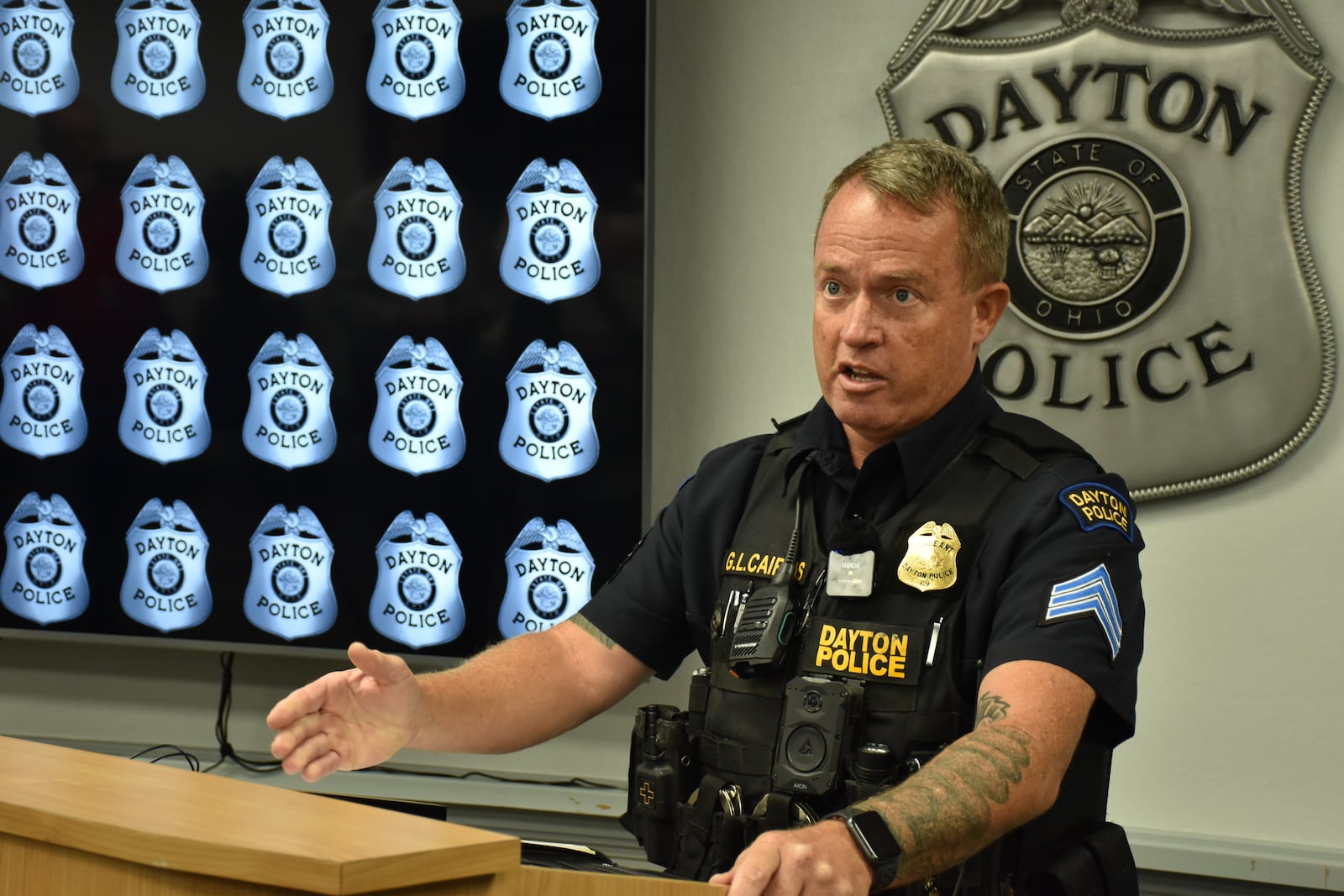 Police Sgt. Gordon Cairns, the supervisor of the Dayton Police Department’s traffic services unit, discusses intoxicated driving arrests. Police are on track in 2025 to make more than 500 OVI arrests. CORNELIUS FROLIK / STAFF