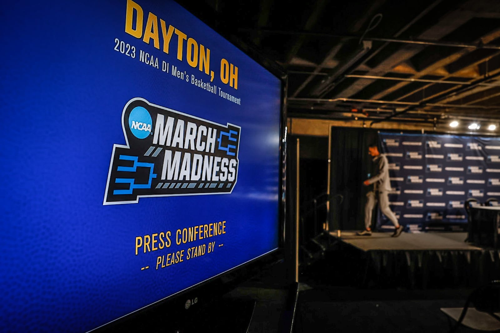 Southeast Missouri head coach, Brad Korn leave the interview stage after talking to the media. Jim Noelker/Staff
