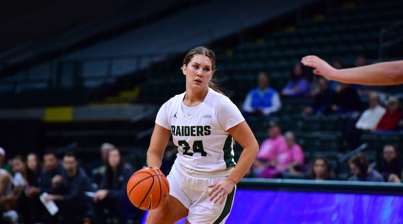 Wright State's Kacee Baumhower looks to drive vs. IUPUI during a game earlier this season at the Nutter Center. Joseph Craven/Wright State Athletics