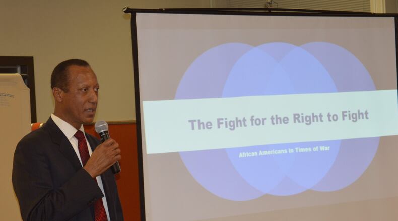 Bob Coley spoke about African Americans in Times of War at the annual Soul Celebration at the Oxford Senior Center Feb. 24, paying tribute to what he called The Fight for the Right to Fight. CONTRIBUTED/BOB RATTERMAN