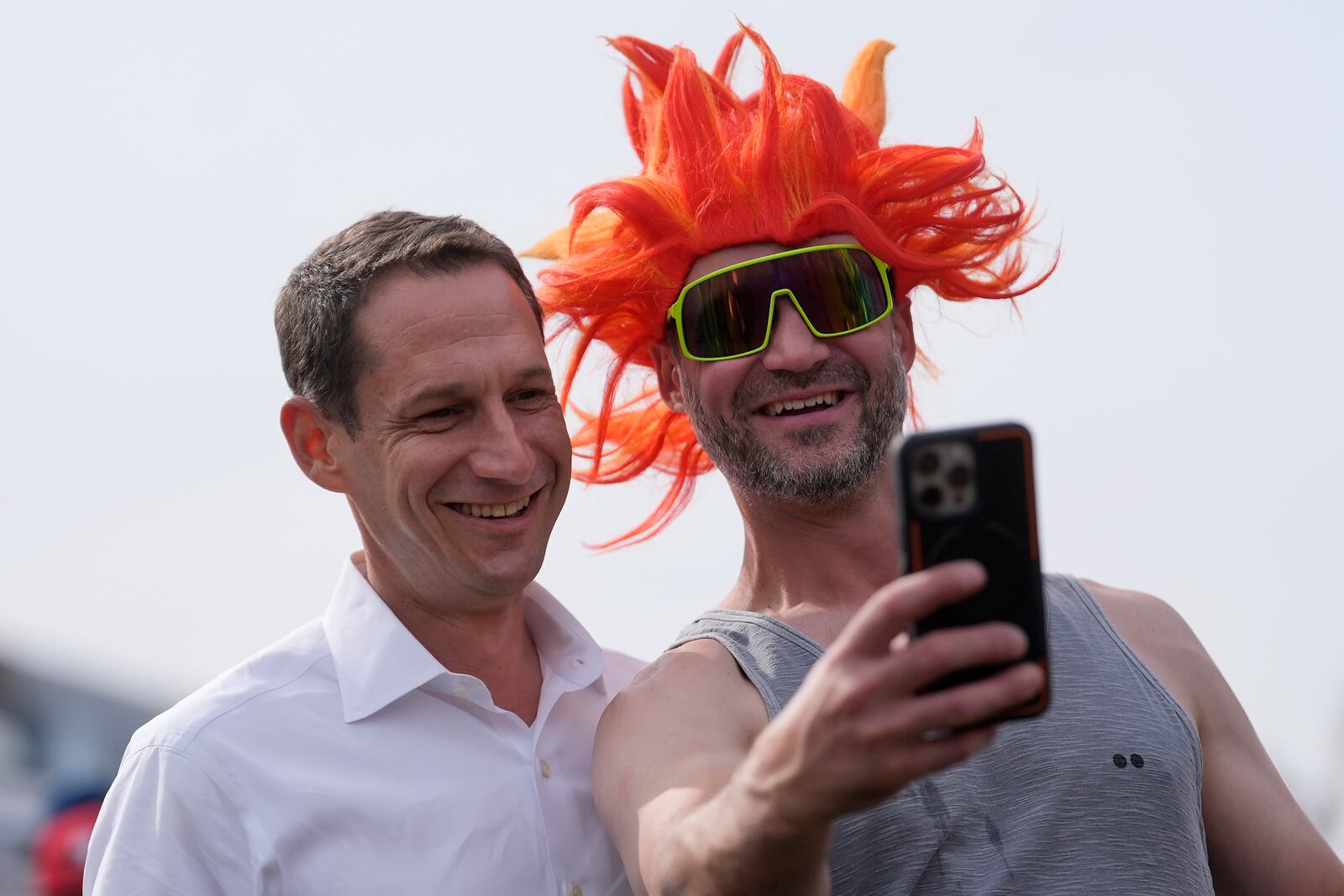 FILE - San Francisco mayoral candidate Daniel Lurie, left, poses for a photo with Martin Damyan, who says he voted for Lurie, in San Francisco, Saturday, Oct. 26, 2024. (AP Photo/Jeff Chiu, File)