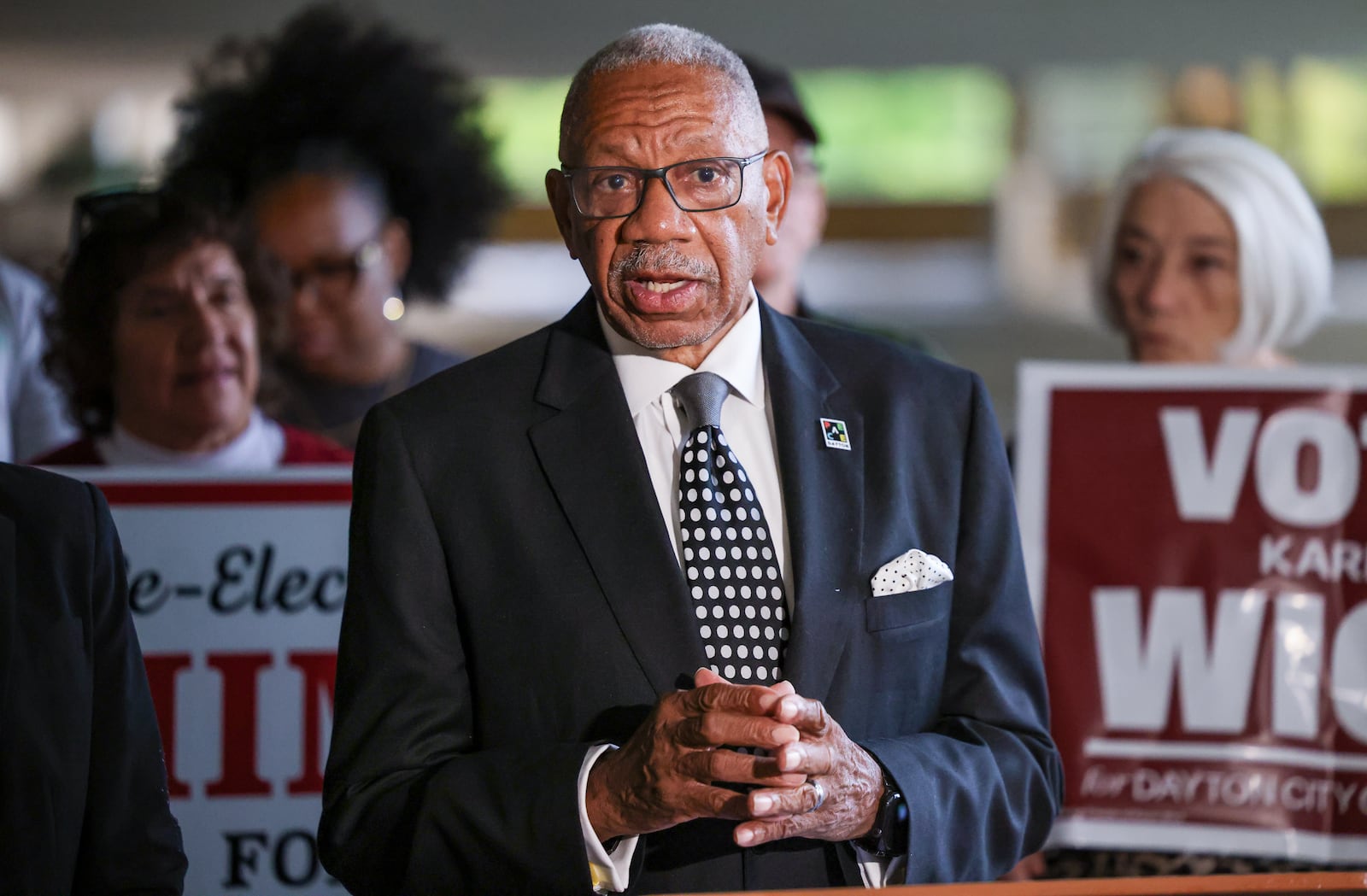 Dayton mayor Jeffrey Mims Jr. speaks during an early voting rally on Tuesday, Oct. 7 outside the Montgomery County Board of Elections office in downtown Dayton. BRYANT BILLING / STAFF