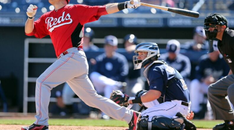 PEORIA, AZ - FEBRUARY 26: Zack Cozart #2 of the Cincinnati Reds bats against the San Diego Padres during the spring training game at Peoria Stadium on February 26, 2013 in Peoria, Arizona. (Photo by Christian Petersen/Getty Images)