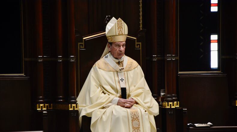 Cincinnati Archbishop Dennis Schnurr announced on Saturday, Aug. 15, 2020, the downtown Cincinnati cathedral, St. Peter in Chains, is now designated a minor basilica. It is the 89th basilica in the United States, and 19th cathedral basilica. Pictured is the archbishop during Saturday's mass. MICHAEL D. PITMAN/STAFF