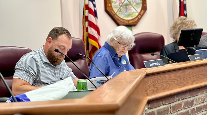Members of the Huber Heights Planning Commission on May 14, 2024. AIMEE HANCOCK/STAFF