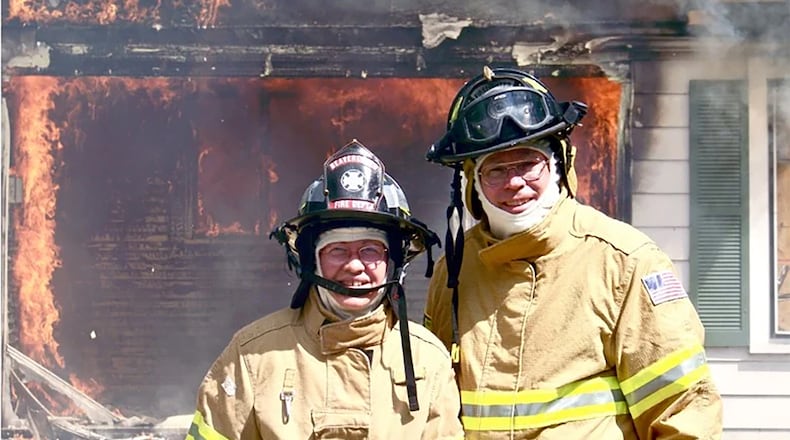 Peggy, left, and Richard Bowman retired from military careers but remained busy, volunteering and enjoying other activities. They cofounded the first and only fire department auxiliary in Beavercreek Twp. in 1995 after their own home was nearly lost to a major fire. CONTRIBUTED