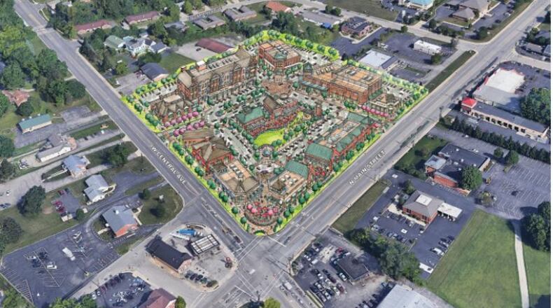 An artist’s rendering of what a redeveloped Springboro Crossroads at Ohio 741 and Ohio 73 could look like. CONTRIBUTED