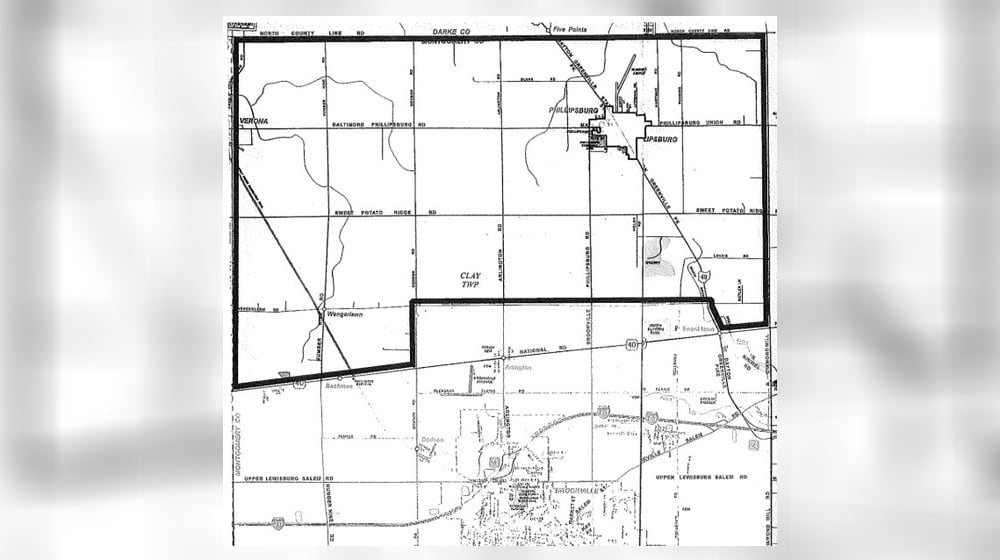 If a proposal to split Clay Twp. is approved, a new township would be created, with specific boundaries along Montgomery County Line Road to Diamond Mill Road, west on U.S. 40 to Ohio 49, north on Ohio 49 to Wengerlawn Road, west on Wengerlawn to Dodson Road, south on Dodson to U.S. 40, U.S. 40 to Preble County Line Road, north on Preble County Line to Darke County Line/Montgomery County Line Road.