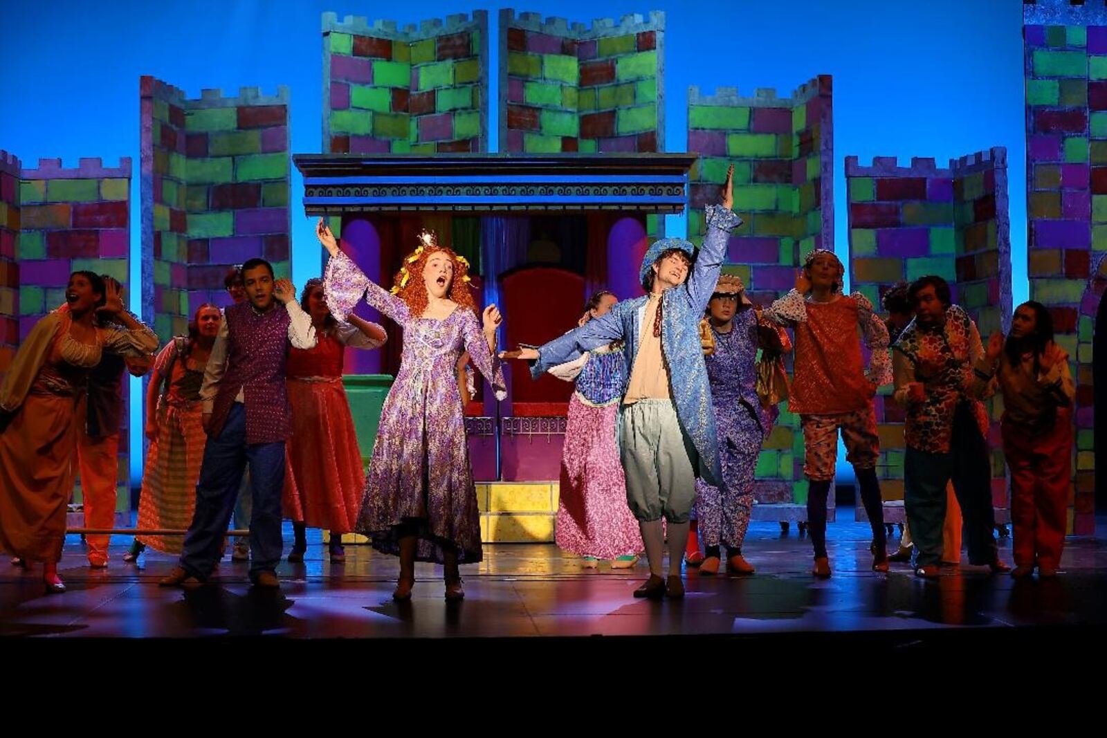 Sarah Kress (Princess Winnifred), Grayson Reynolds (Prince Dauntless) and cast of Centerville High School's production of "Once Upon a Mattress." CONTRIBUTED