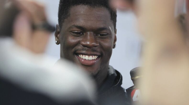 Ohio State’s Jerome Baker talks to reporters on Thursday, Aug. 10, 2017, at the Woody Hayes Athletic Center in Columbus. David Jablonski/Staff