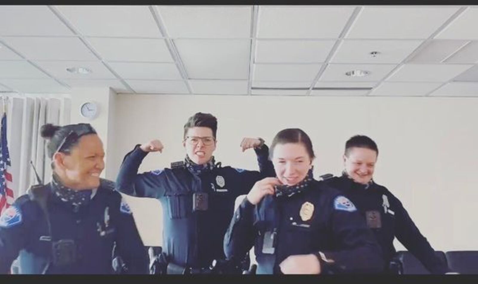 Sergeant Jennifer Chiles, Officer Brittany Blackford, Officer Whittney Bryson, and Officer Kristen Thomas, and Public Safety Specialist Deborah Wright respond to emergencies as the first all woman staff.