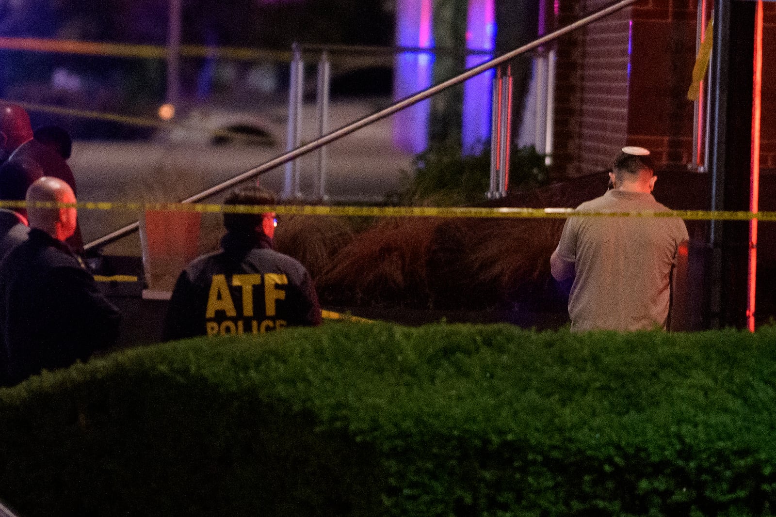 Law enforcement work the scene after two staff members of the Israeli Embassy in Washington were shot and killed outside the Capital Jewish Museum, Thursday, May 22, 2025, in Washington.. (AP Photo/Rod Lamkey, Jr.)